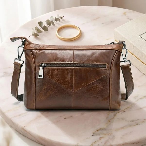Жіноча шкіряна сумка коричнева з двома ремінцями 29&times;20&times;4 см 1200521 brown фото