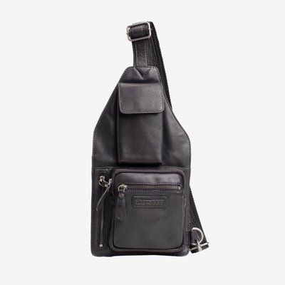 Мужская кожаная сумка слинг Hill Burry Crazy Horse, чёрная, 15&times;34&times;3 см 133381 blk фото
