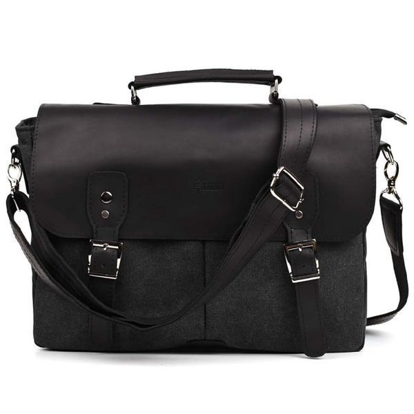Чоловіча сумка-портфель Crazy Horse & Canvas чорна 13960-41 фото