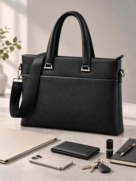 Жіноча чорна шкіряна сумка для роботи та ноутбука, 38 &times; 27 &times; 7 см 19156-11 blk фото