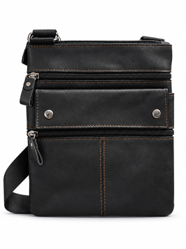 Мужская черная кожаная сумка кросс-боди 20&times;23&times;2 см 13021 blk фото